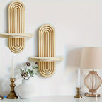 Boho Wooden Small Wall Rack Set of 2 – Hanging Storage Shelf for Bathroom, Bedroom, Living Room & Kitchen Decor Organization