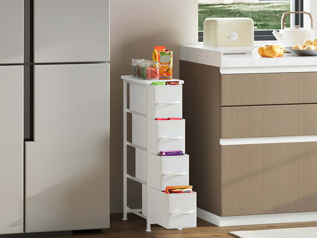 Narrow Dresser with 4 Drawers – Slim Storage Organizer Chest with Removable Fabric Drawers for Bedroom, Bathroom, Closet & Laundry