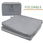 Quilted Stemware Storage Case 12-Compartment Wine Glass Storage Box with Dividers Collapsible 15.5x12.5x10in – Gray