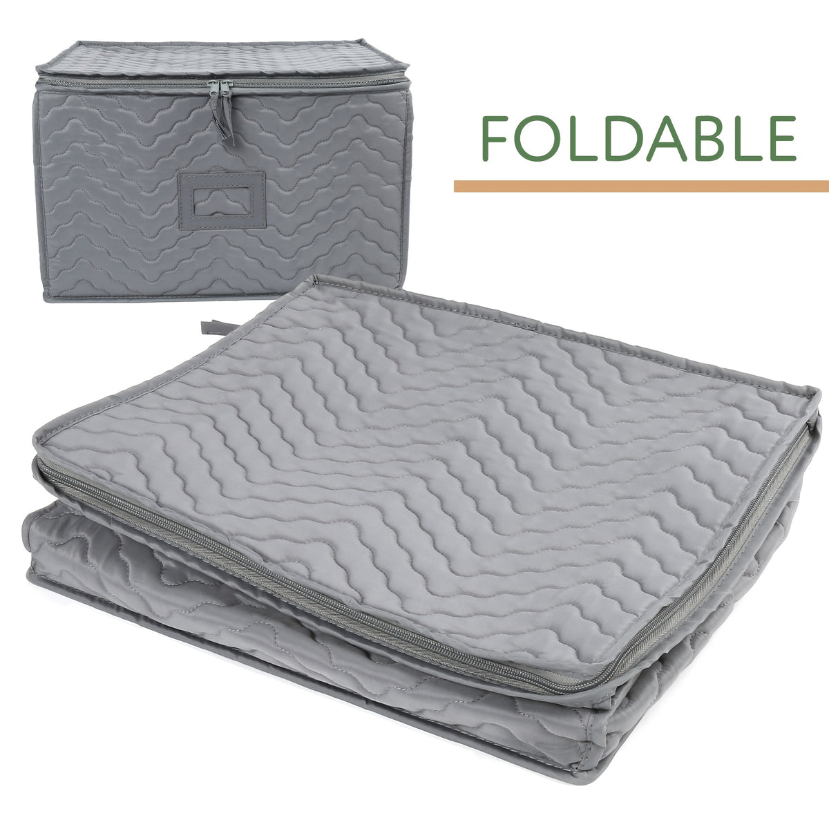 Quilted Stemware Storage Case 12-Compartment Wine Glass Storage Box with Dividers Collapsible 15.5x12.5x10in – Gray
