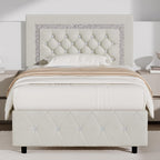 Upholstered Bed Frame with Diamond Tufted Headboard & Footboard – Faux Leather, Wooden Slats, No Box Spring Needed | Twin Full Queen King