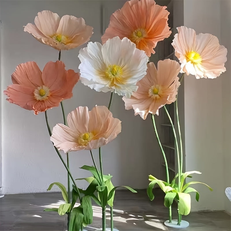 Super Large Poppy Artificial Paper Flowers 1pc – Oversized Handcrafted Paper Art Flower for Wedding Scene, Shop Window & Home Decor, Fake Floral Centerpiece Decoration