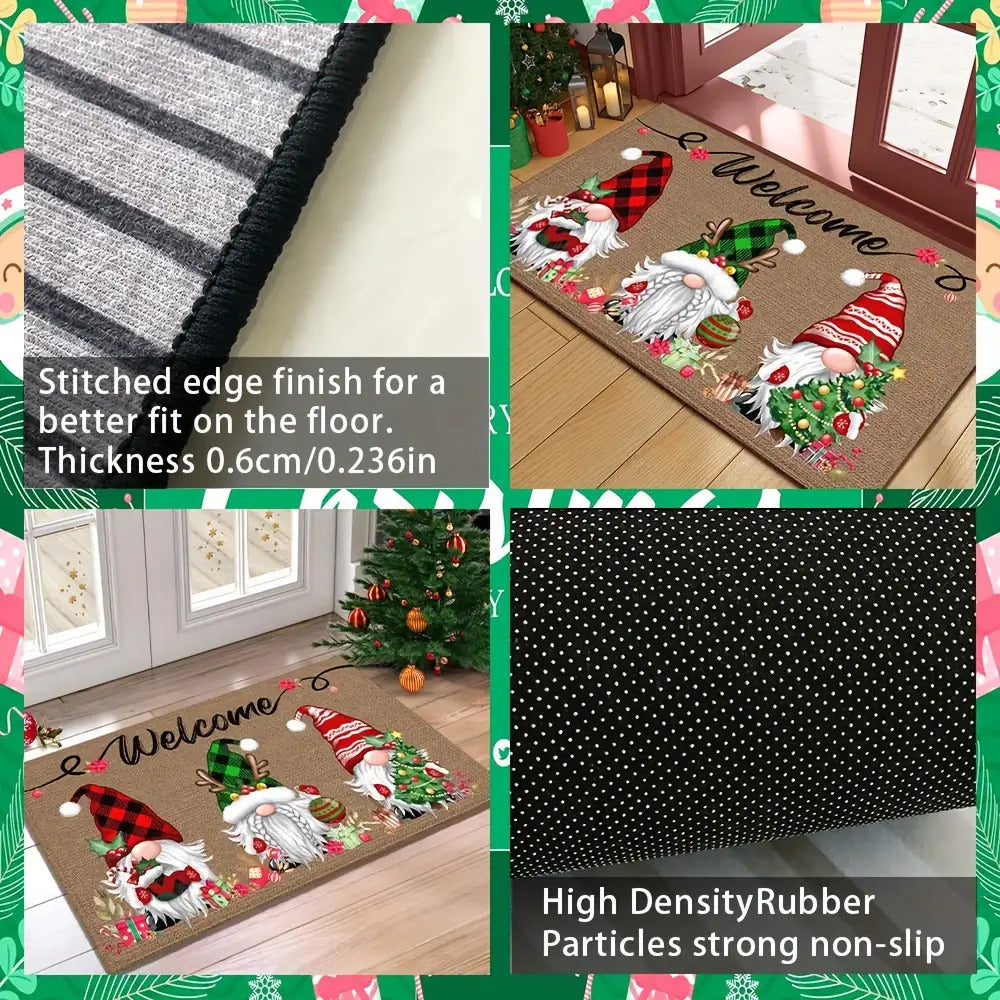 Christmas Gnome Doormat Non-Slip Machine Washable 6mm Thick Holiday Welcome Mat 100% Polyester Winter Home Decoration Indoor Outdoor Entry Rug - 19.6x31.4 and 31x47 Inch