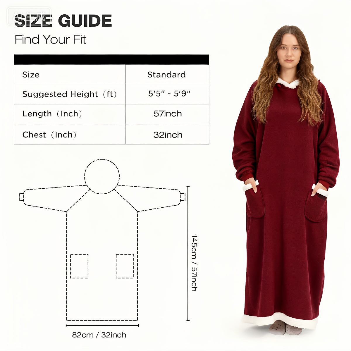 Wearable Blanket Hoodie – Oversized Giant Flannel Hooded Blanket Jacket for Women & Men | Ultra Soft, Warm, with Pocket | 5 Colors