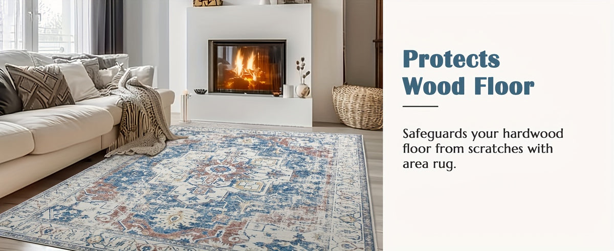 Washable Vintage Area Rug - Chenille Retro Distressed Multi-Print Foldable Lightweight Accent Rug for Entryway Bathroom Kitchen Living Room and Bedroom