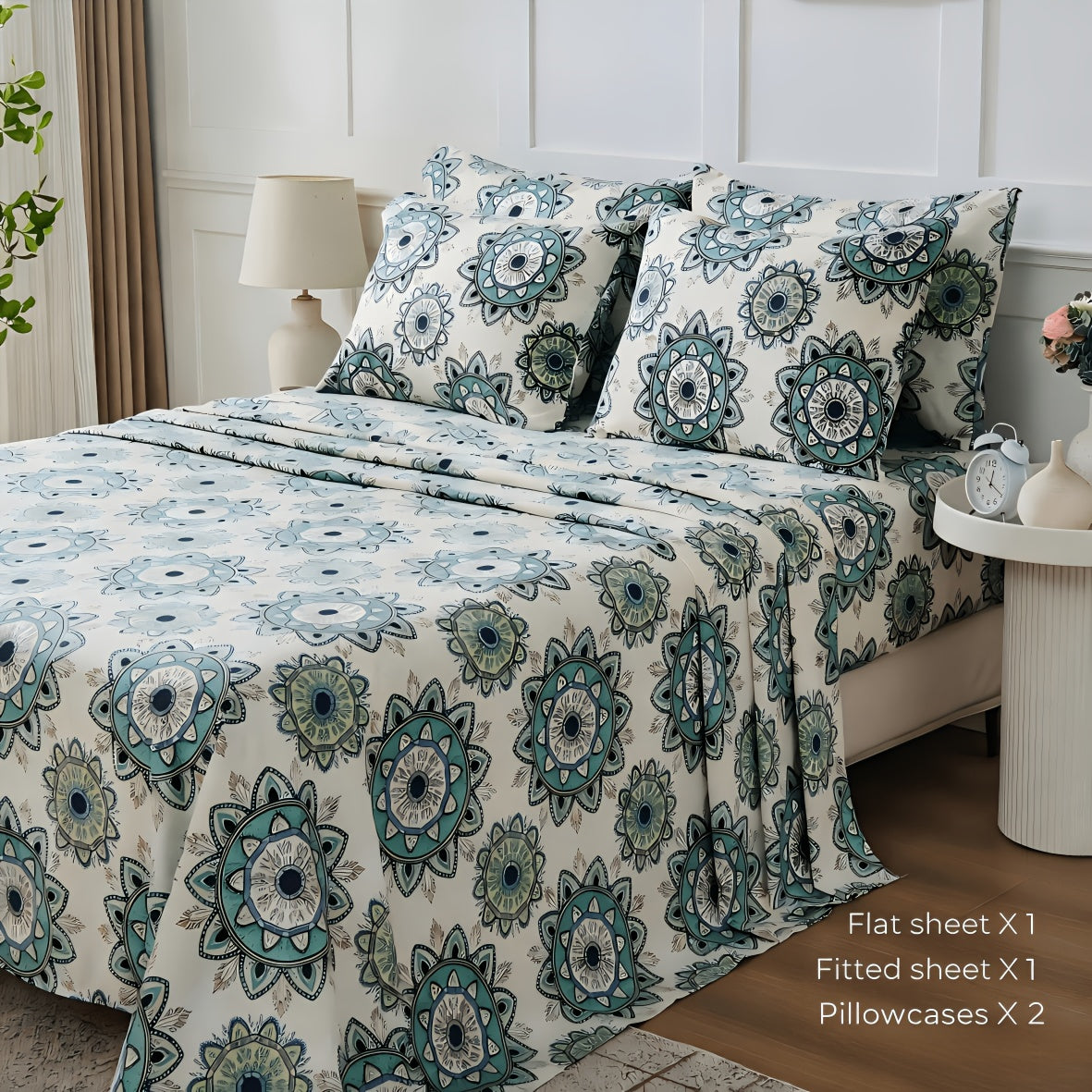 Floral Sheet Set – 4-Piece Soft Fitted & Flat Sheets with Pillowcases, Wrinkle-Resistant Bedding
