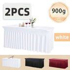 Rectangle Tablecloth with Skirt Wrinkle-Resistant Table Cover for Weddings Birthdays Graduations Black White Red 1 2 4 8 Pcs