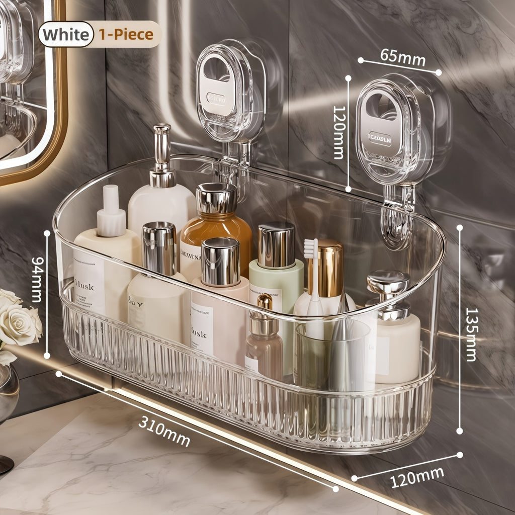 Suction Cup Shower Caddy – No-Drill Wall-Mounted Bathroom Organizer Shelf, Holds 10 lbs, Corrugated Grip, ABS Plastic Rack for Shower Essentials, Cosmetics & Toiletries (1 or 2 Pack)
