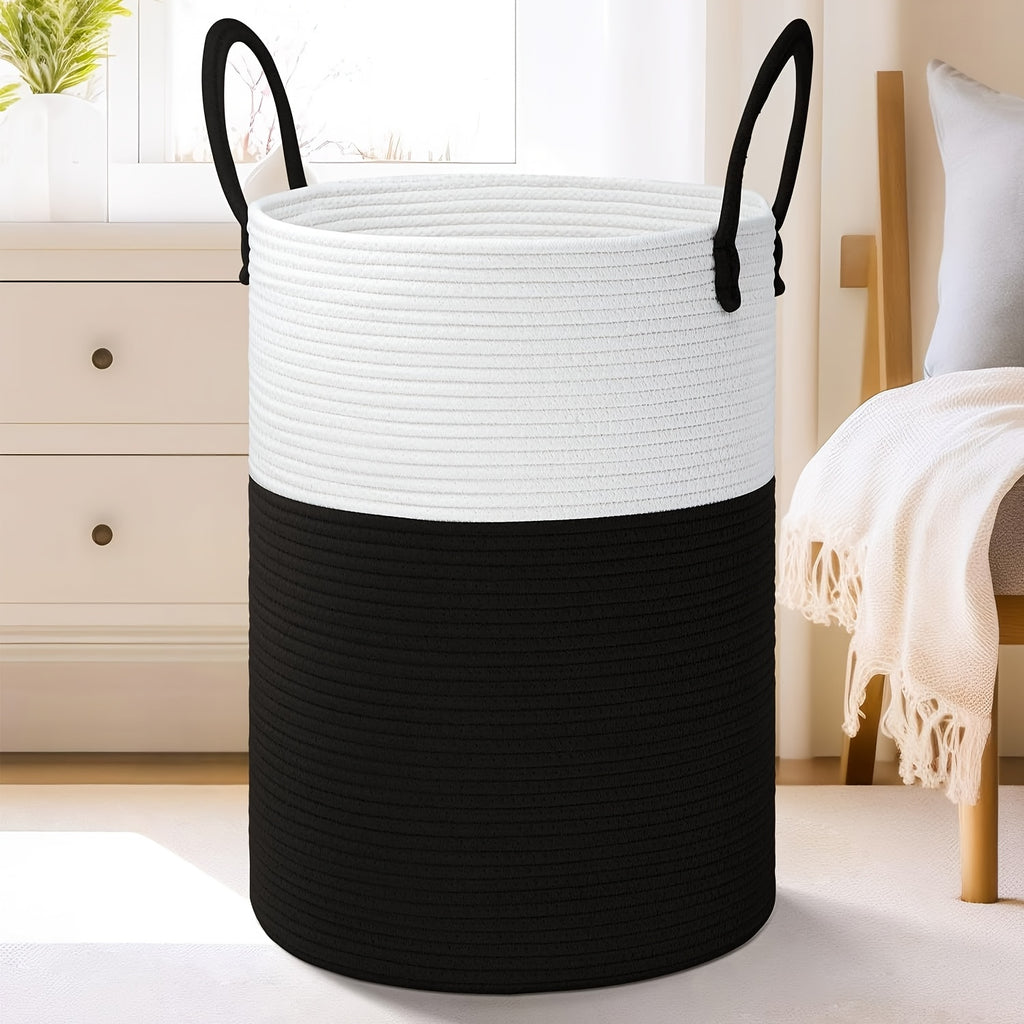 Collapsible Woven Rope Laundry Basket & Hamper - 4 Sizes (12-26 Gal), Cotton Rope Storage Basket for Dirty Clothes, Blankets & Toys, Boho Bathroom Nursery & Living Room Decor