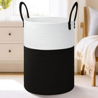 Collapsible Woven Rope Laundry Basket & Hamper - 4 Sizes (12-26 Gal), Cotton Rope Storage Basket for Dirty Clothes, Blankets & Toys, Boho Bathroom Nursery & Living Room Decor