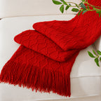 Chunky Tassel Throw Blanket Soft Cozy Textured Farmhouse Knit Blanket for Couch Sofa Bed Living Room Bedroom Travel Decor 10 Colors