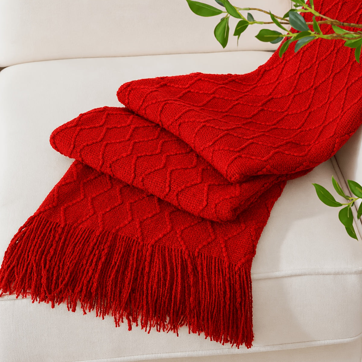 Chunky Tassel Throw Blanket Soft Cozy Textured Farmhouse Knit Blanket for Couch Sofa Bed Living Room Bedroom Travel Decor 10 Colors