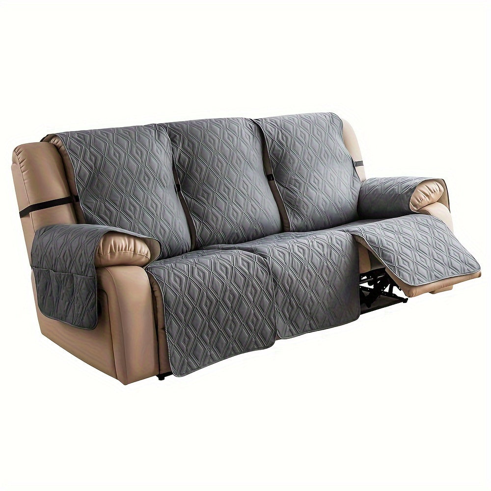 Recliner Sofa Cover Set 3-Piece Non-Slip Couch Covers for 3-Cushion Reclining Couch – Washable Furniture Protector with Elastic Straps for Pets & Dogs, Knit Fabric Slipcover for Living Room