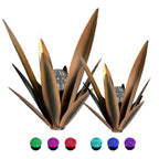 Metal Agave Solar Garden Lights Set of 2 (Large & Small) – Auto Dusk-to-Dawn Outdoor Stake Lights for Lawn, Courtyard, Garden & Patio Decor, 8 Color Options