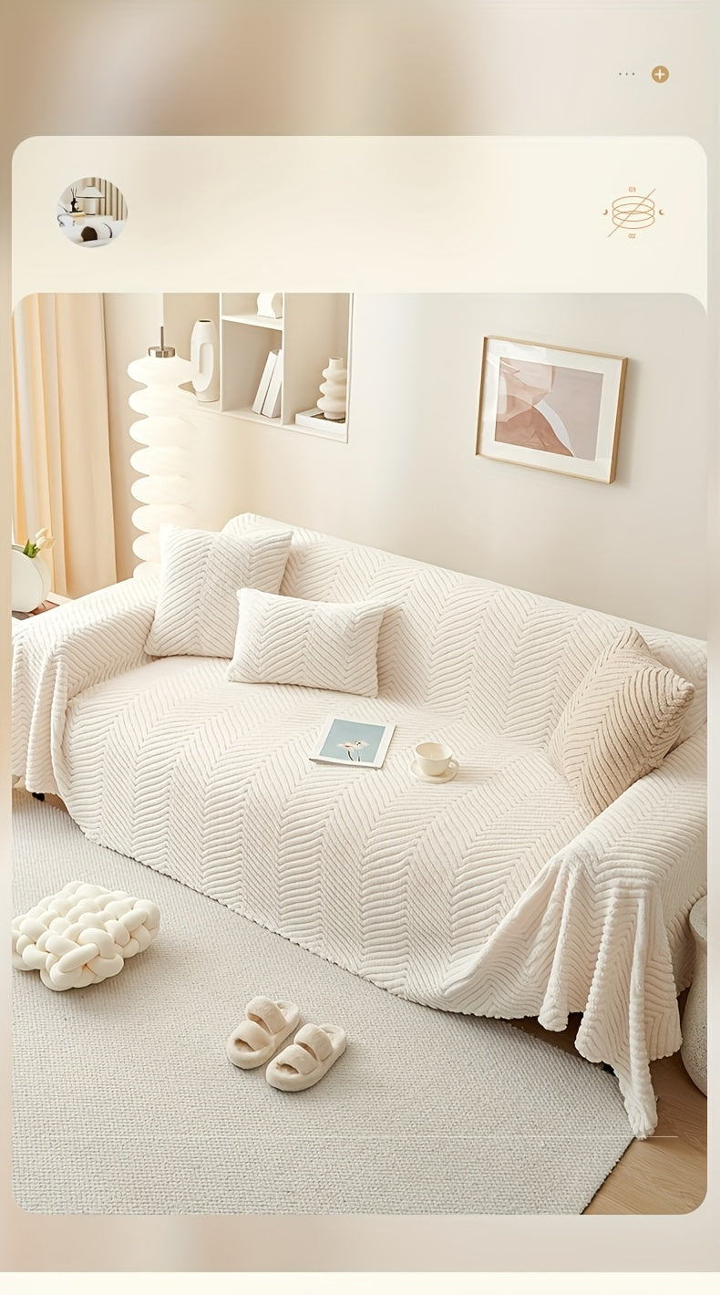 Plush Thickened Non-Slip Sofa Cover & Throw Blanket, Pet-Friendly Sofa Cushion Protector for Living Room, Bedroom & Office, 4 Sizes from 71x71 to 71x134 Inch, White Khaki Grey