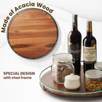 Lazy Susan Turntable 9 Inch Set of 2 - Rustic Brown Wood with Steel Frame, 360° Rotating Organizer for Kitchen Countertop, Cabinet, Dining Table Centerpiece, Spice Rack & Pantry Storage