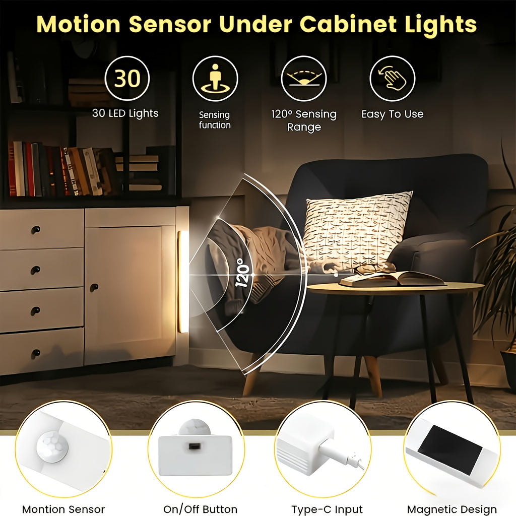 Motion Sensor Cabinet Lights USB Rechargeable Dimmable LED Indoor Lighting – 3 Adjustable Modes for Wardrobe, Kitchen, Bedroom & Office – 3 or 6 Pack