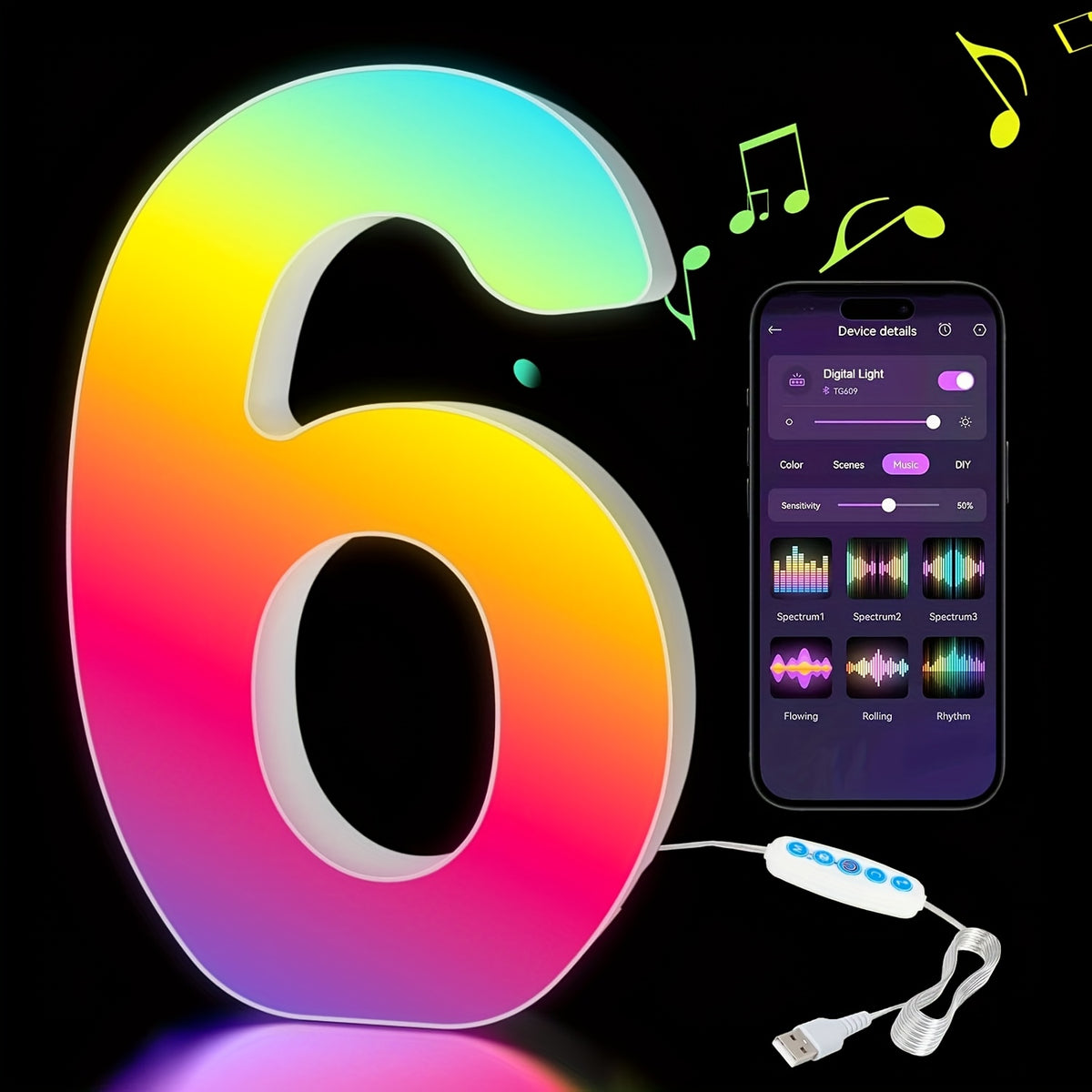 LED Alphabet Letter Lights with Music Sync, Colorful Flashing Marquee Letters for Bedroom, Party, Game Day & Festival Decor