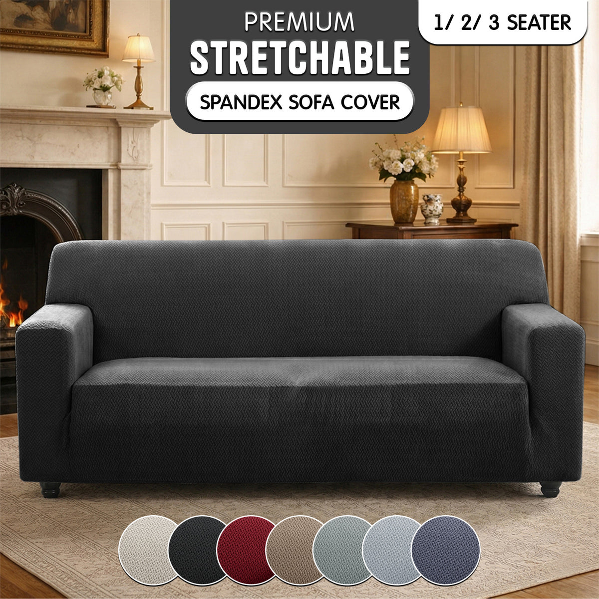 Luxury Spandex Sofa Cover Anti-Slip – Wrinkle-Free Elastic Couch Slipcover, Pet & Scratch-Proof, Machine Washable, All-Season, 7 Colors, 1/2/3 Seater, Living Room Home Decor