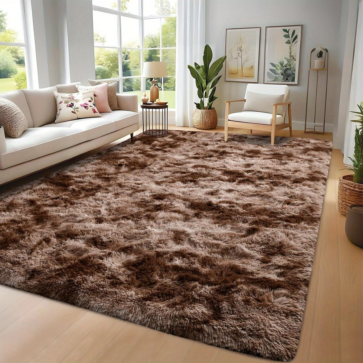 Shaggy Runner Rug Soft Fluffy Area Rug Non-Slip Plush Carpet for Bedroom Hallway Dorm Living Room – Jacquard & Tie-Dye Colors, 2x6 3x5 6x9 8x10 Feet
