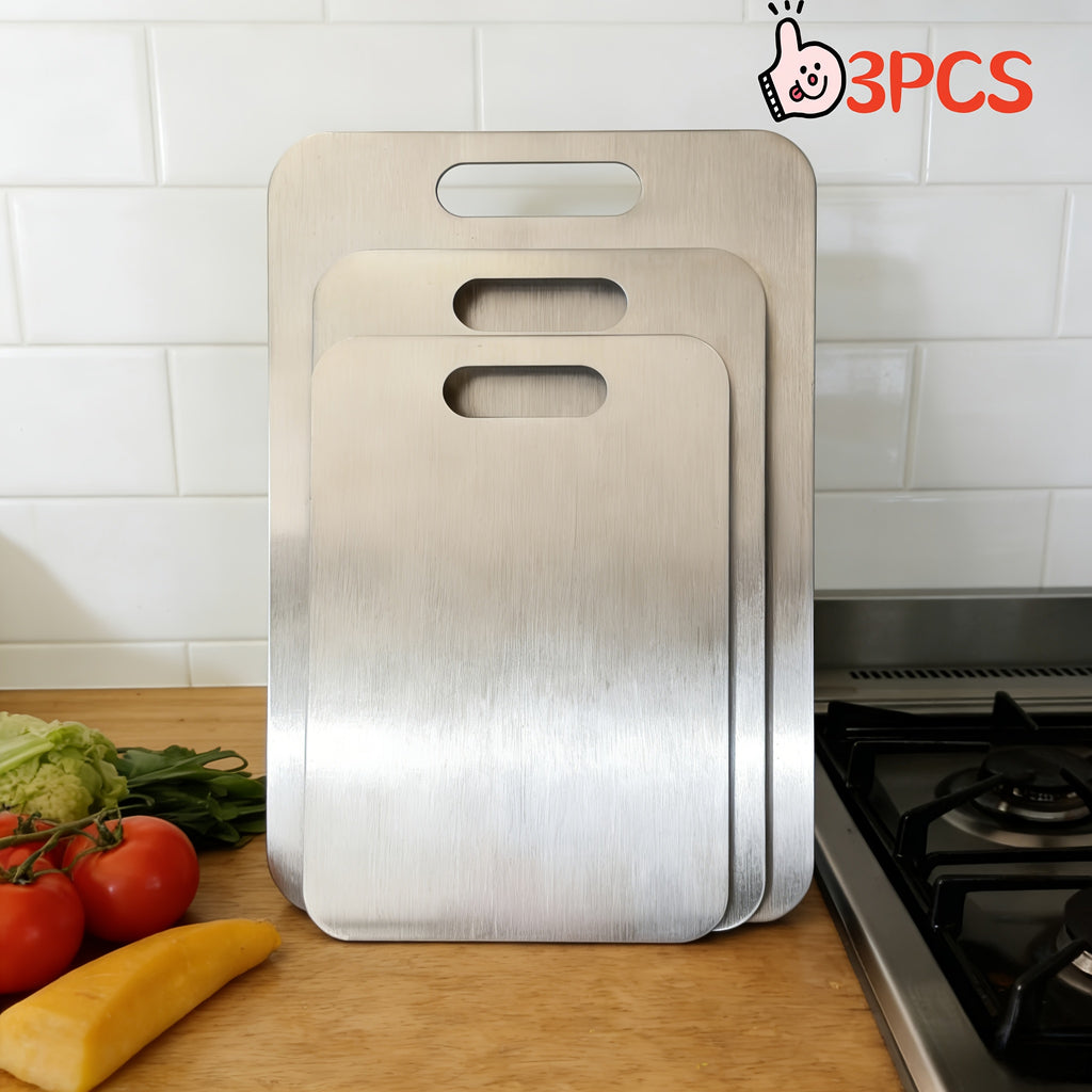 Stainless Steel Cutting Board Set 3 Piece – Rust-Resistant BPA-Free Durable Kitchen Prep Boards, Easy to Clean Space-Saving Nested Set for Food Preparation