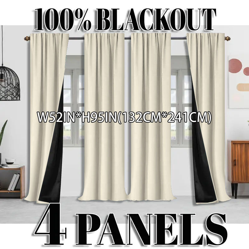 Blackout Curtains 4 Panel Set Rod Pocket – 100% Thermal Insulated Noise Reducing Solid Polyester, Laminated Lining, 7 Colors 7 Sizes