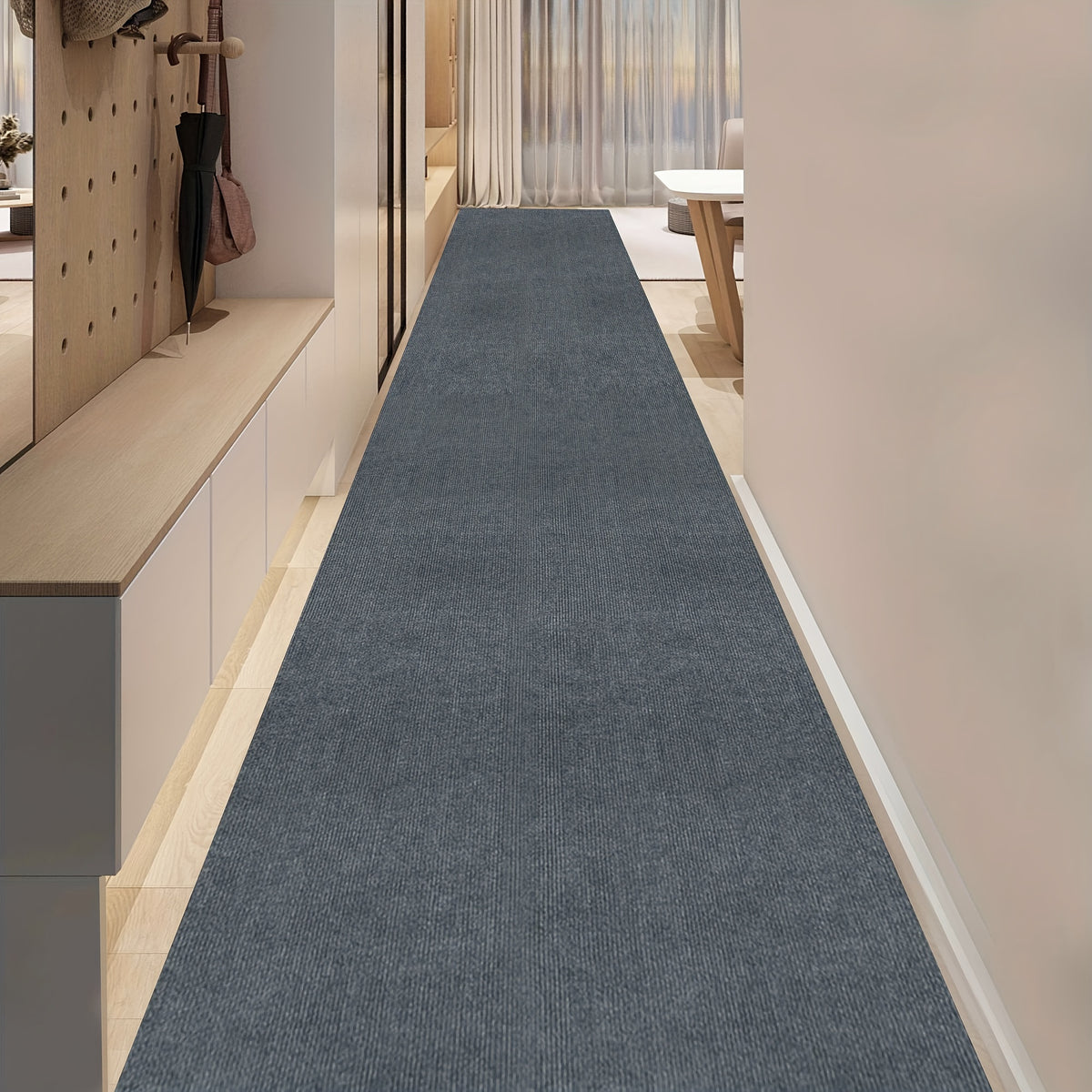 Non-Slip Hallway Runner Rug Self-Adhesive TPR Backing Ultra-Thin 0.4mm 5 Colors 6 Sizes for Kitchen Bedroom Living Room Entryway Hardwood Floors