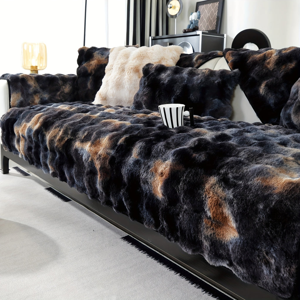 Faux Lamb Fluffy Sofa Cover Modern Gradient – Thick Plush Pet-Friendly Polyester Sofa Protector, Machine Washable 450-500g Fabric for Single, Double, Triple & Combination Sofas
