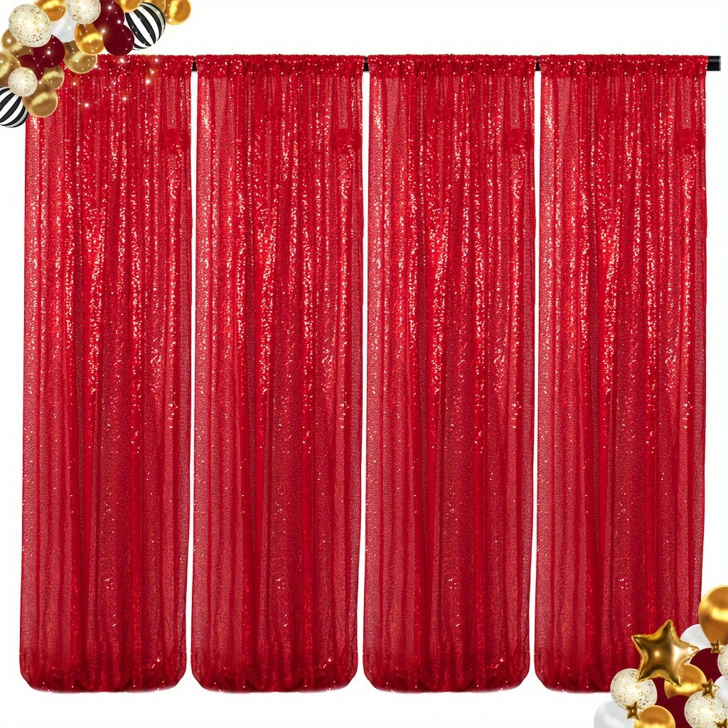Sequin Curtains Backdrop 4 & 6 Panels 2x8FT - Shimmer Glitter Party Backdrop Curtain for Wedding Birthday Bachelorette Photo Booth, 25 Colors Reusable Event Decoration