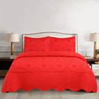 Quilted Embroidered Bedspread Set 3 Pcs – Floral Embroidery, 100% Polyester, Wrinkle-Resistant Lightweight Coverlet for Queen & King Bedroom Decor, 16 Colors
