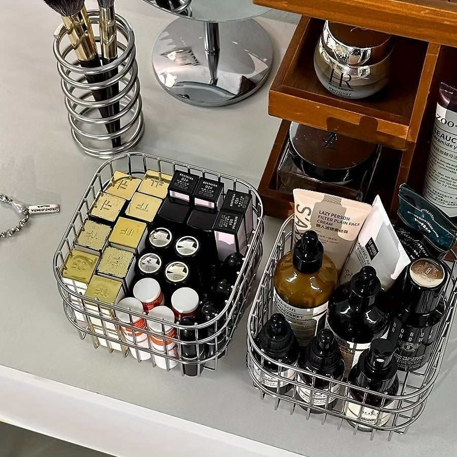 Open-Weave Storage Basket Organizer 1 or 2 Pack Multi-Purpose Bin for Bathroom Kitchen Desk Shelf Sleek Sturdy Contemporary Home Organization