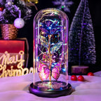 Galaxy Glass Rose Dome Eternal Crystal Flower with Butterfly LED Glow Night Light Gift for Mom Wife Sister Daughter Mother's Day Birthday Valentine's Day Purple