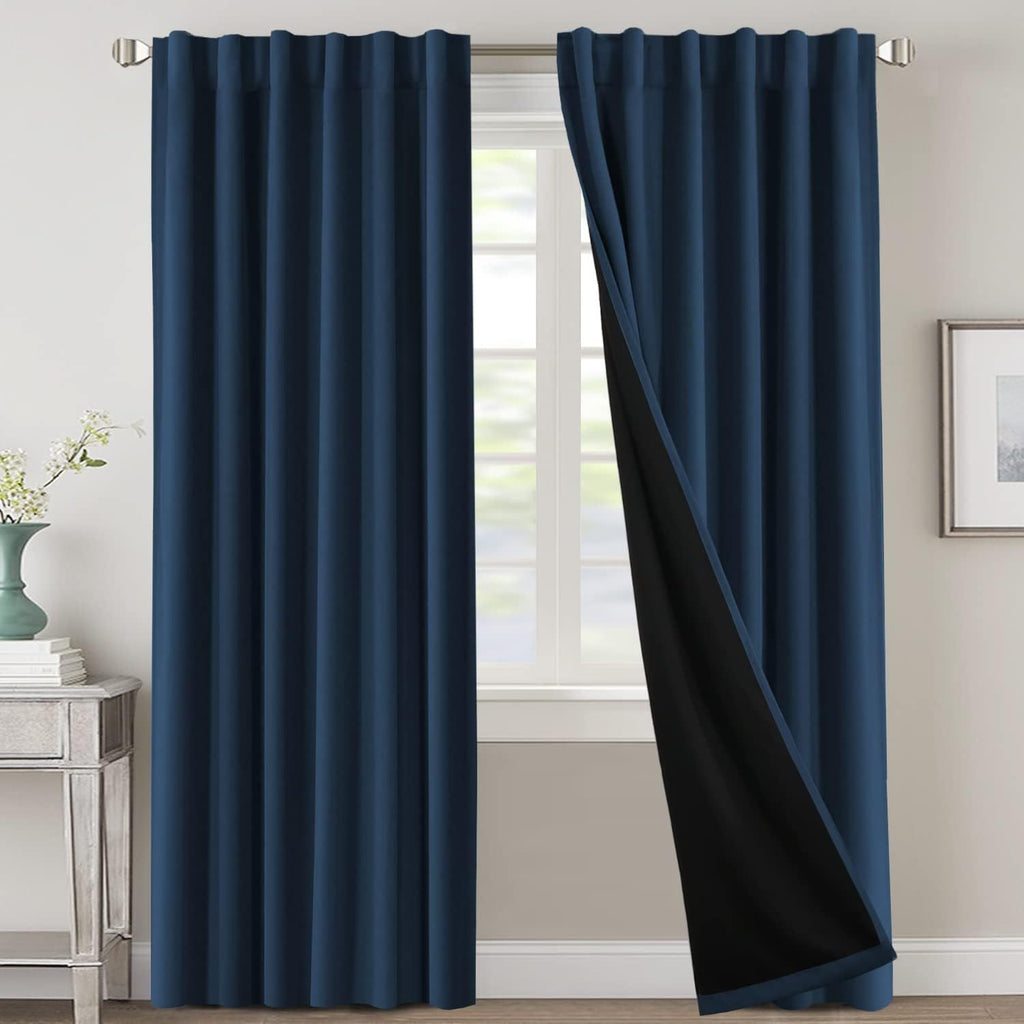 Blackout Curtains 2 Panels 100% Room Darkening 96 Inch Long – Triple Weave Thermal Insulated Back Tab & Rod Pocket Window Drapes for Bedroom & Living Room