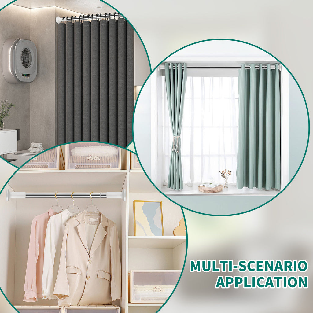 Tension Curtain Rod Adjustable 51-148 Inch No Drill Heavy Duty – Extra Long Spring Pressure Rod for Bathroom Shower Window Patio, White