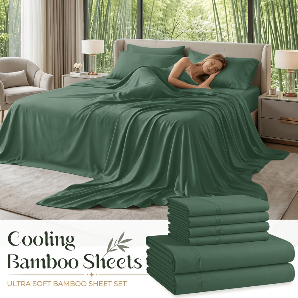 Cooling Bamboo Sheet Sets Deep Pocket 16 Inch Moisture-Wicking Breathable Soft 1800 Thread Count Fitted Sheet Twin Full Queen King All Season