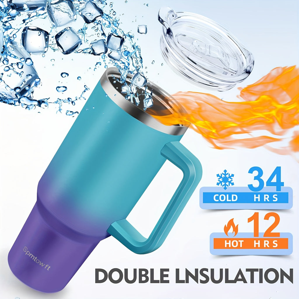 40oz Insulated Tumbler with Handle, Straw & Carrier Bag – Stainless Steel Double Wall, Cold 34 Hours, Travel Mug for Gym, Hiking, Office & Outdoor