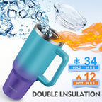 40oz Insulated Tumbler with Handle, Straw & Carrier Bag – Stainless Steel Double Wall, Cold 34 Hours, Travel Mug for Gym, Hiking, Office & Outdoor