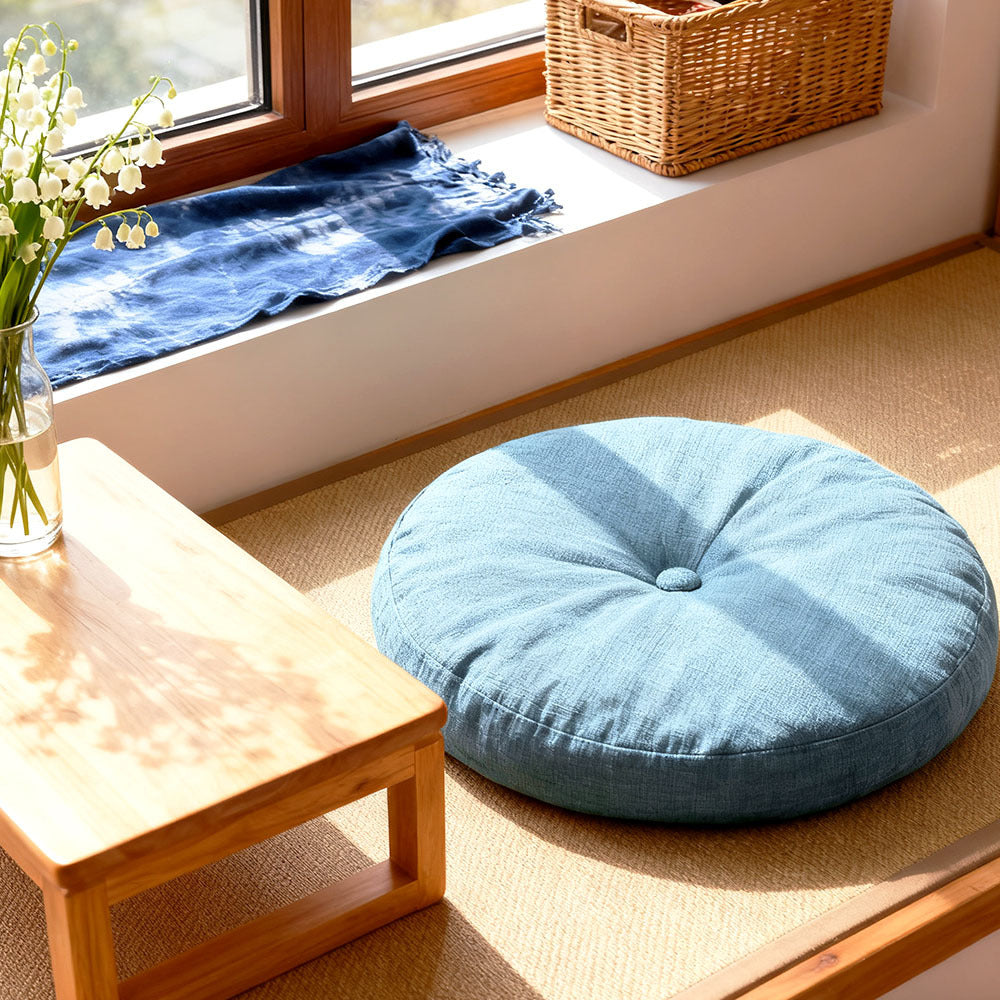 Round Seat Cushion 40x40cm 15cm Thick Firm Futon Meditation Mat Removable Linen Cover Chair Pad for Office Dining Chair Home Decor All Seasons Christmas