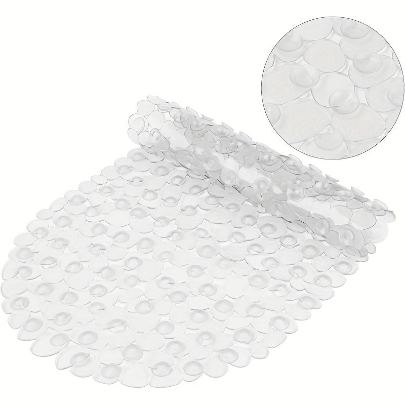 Non-Slip Bathtub Mat 27x14 Inch, Pebble Texture Suction Cup Shower Mat – Double-Sided Anti-Slip Soft PVC Tub Mat for Elderly & Kids, Machine Washable