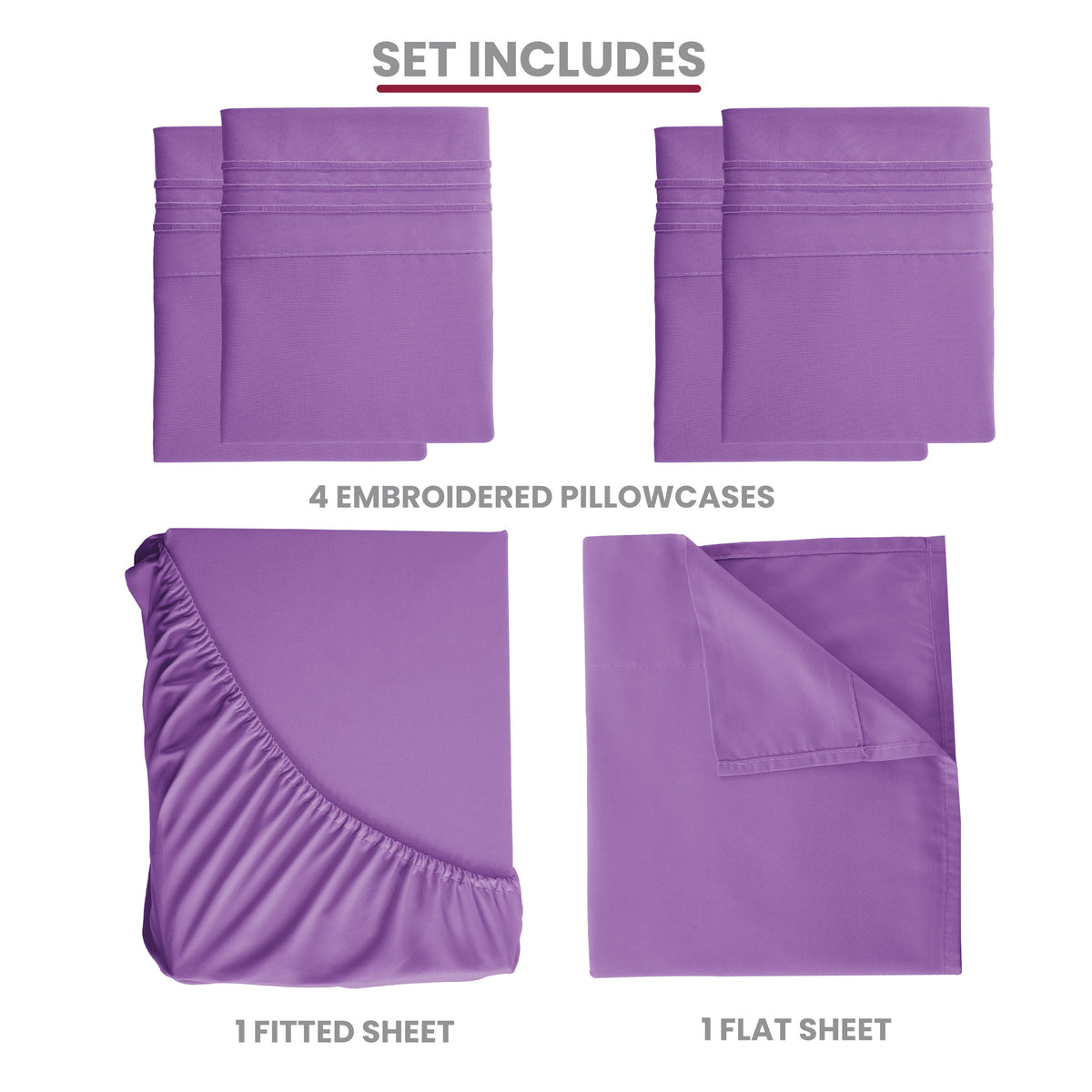 Brushed Microfiber Bed Sheet Set 6 Piece with Embroidered Pillowcases - Hotel Luxury Deep Pocket 16 Inch, Soft Breathable All Season, 24 Colors, Twin Twin XL Full Queen King Cal King