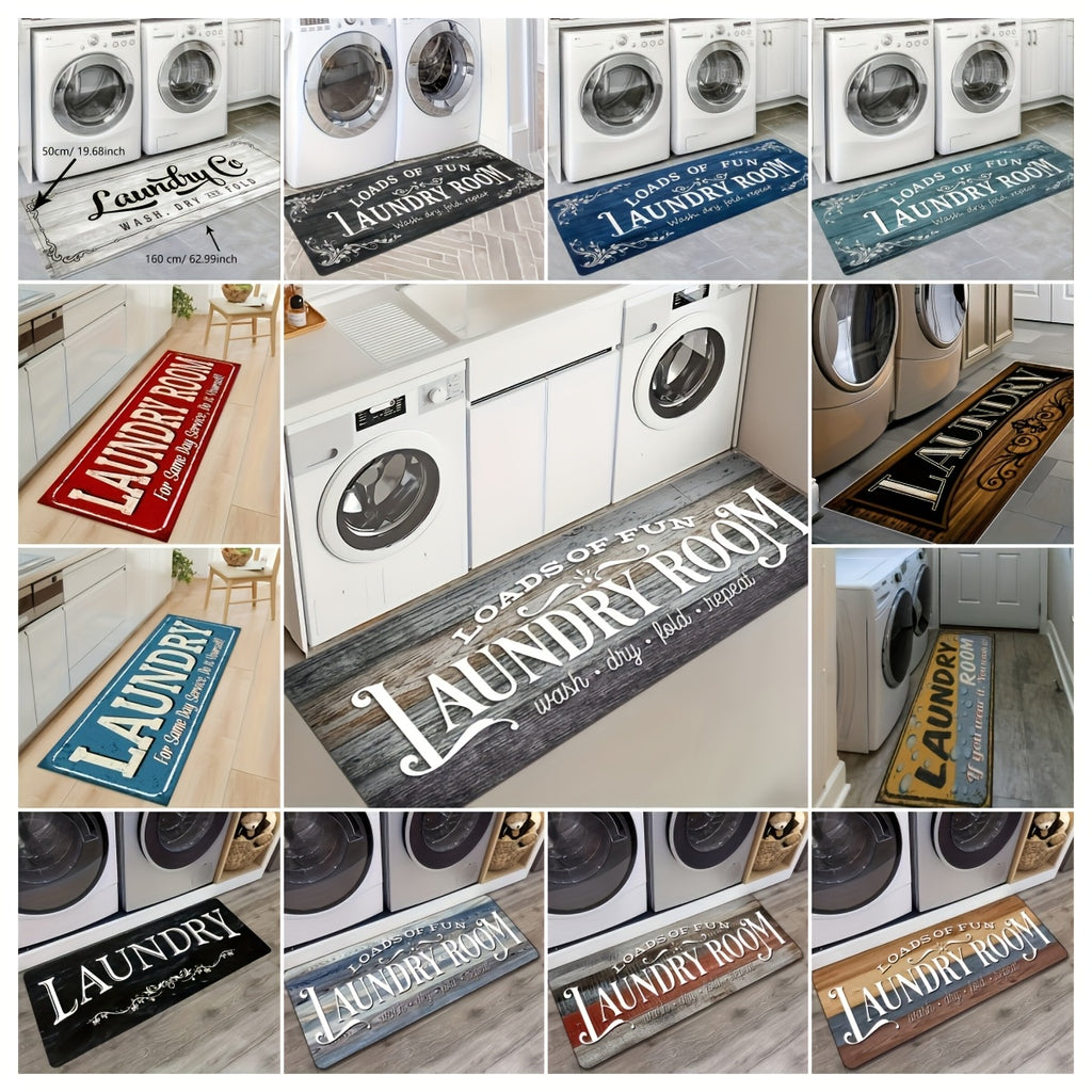 Non-Slip Runner Rug Washable Machine Wash Kitchen Mat Laundry Room | Front of Washer Dryer Bathroom Hallway Porch Floor Mat – White Blue Green Black Red, 45x120 & 45x150cm Easy Care