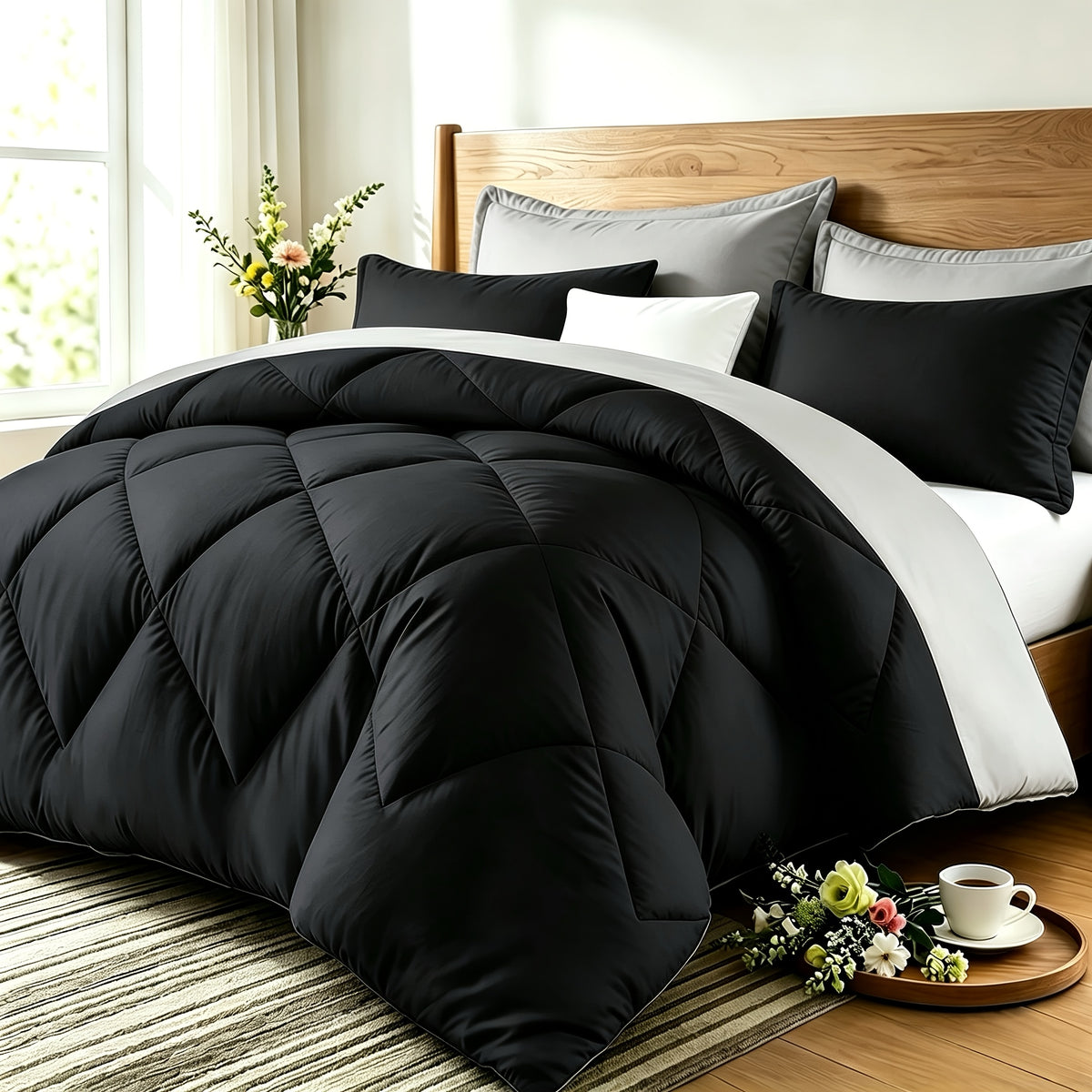 Quilt Set 3 Piece Lightweight Breathable Comforter with Pillowcases - Diamond Pattern Ultra-Fine Fiber Soft Bedding Set 42 Colors Twin Queen King Pinch Pleat