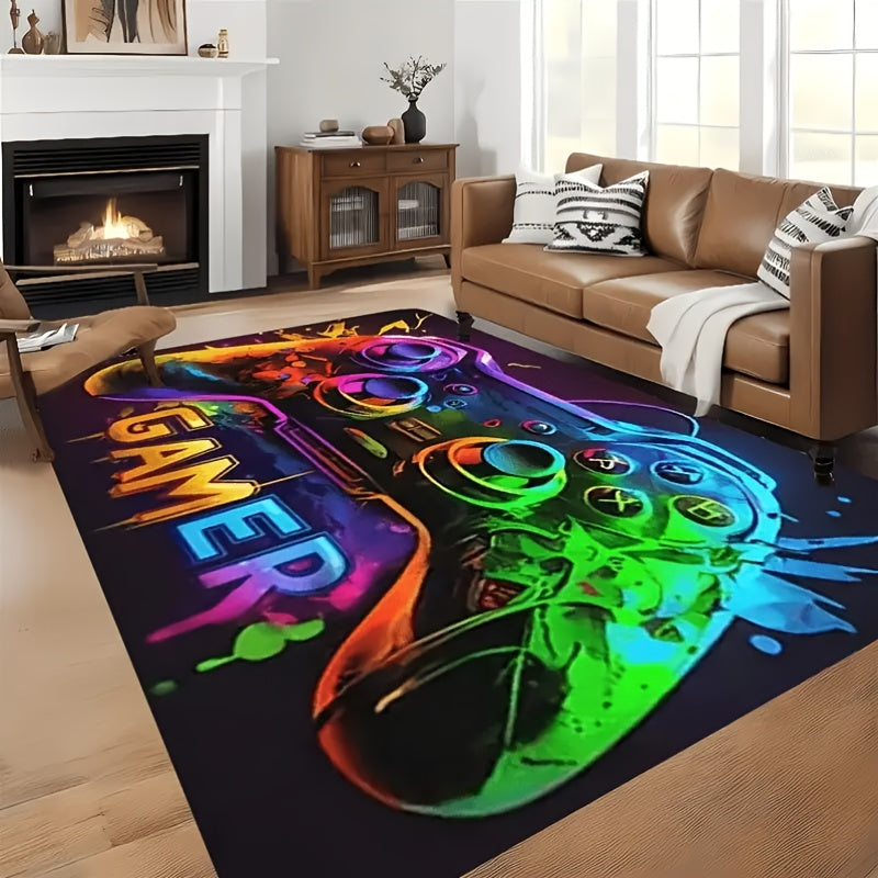 Gamer Area Rug – Cyberpunk Game Controller Design, Large Square Polyester Mat for Teen Bedrooms & Gaming Rooms