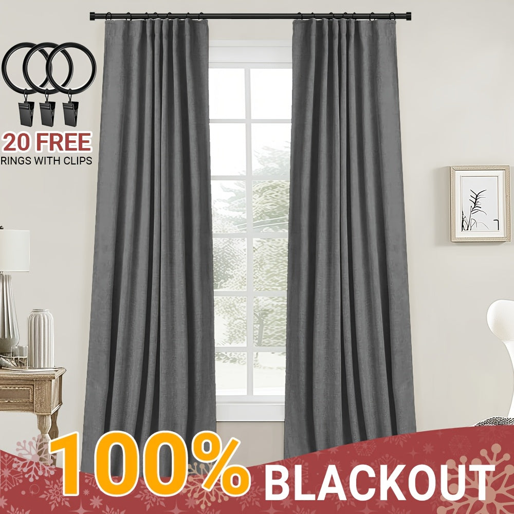 Blackout Curtains for Living Room & Bedroom - 100% Blackout Textured Panels, Thermal Insulated, Rod Pocket & Clip Rings, Multiple Sizes & Colors