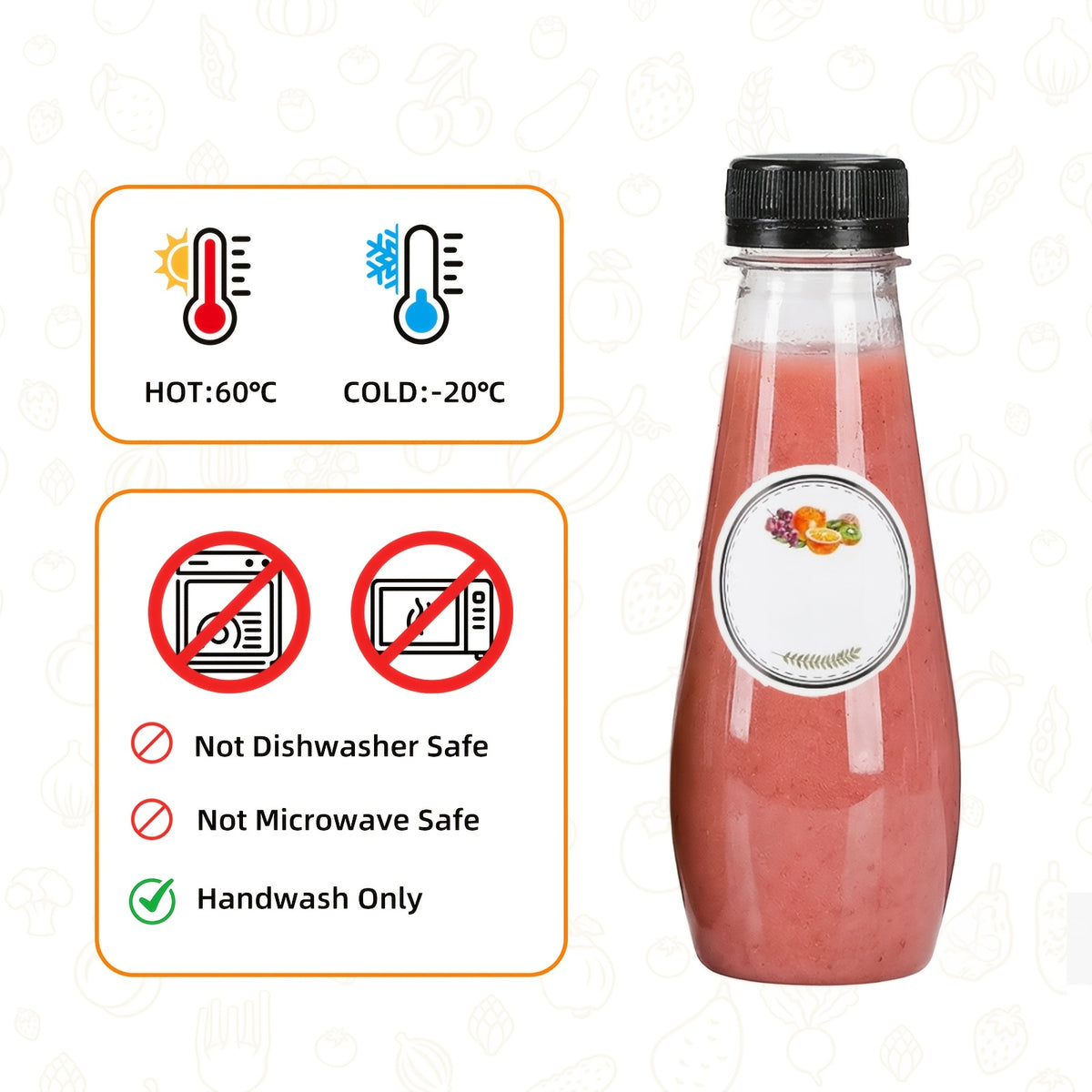 Empty Plastic Juice Bottles with Caps 12oz Set of 40 | Clear Cone Bulk Reusable Bottles for Juice Smoothies Tea Coffee