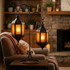 Moroccan Hanging Candle Lantern with Chain – Vintage Boho Style Iron & Glass Tealight Holder for Home, Patio, Garden, Wedding & Ramadan Decor (23.5" Overall)