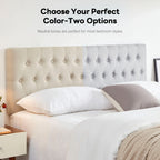 Tufted Upholstered Headboard – Premium Linen Fabric, Adjustable Height 37–51”, Solid Wood Frame | Twin & Queen | Gray & Beige