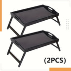 Bamboo Breakfast Tray with Folding Legs 19.5x12 Inch Lap Food Tray with Handle for Bed Sofa Eating Working Drawing Natural Black White Pack of 1 or 2