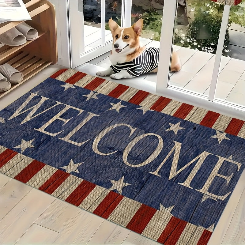 Patriotic Welcome Door Mat – Machine Washable Polyester, National Pride Design, Indoor Runner for Entryway, Bedroom, Kitchen & Bathroom | 18×47 in | Nuvia Haven