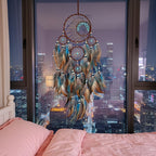 Handmade Feather Dreamcatcher Wall Hanging – Tree of Life Bohemian Wall Decor with Blue Green Brown Plumes, Boho Dream Catcher for Bedroom Living Room Nursery, Spiritual Home Decor Gift